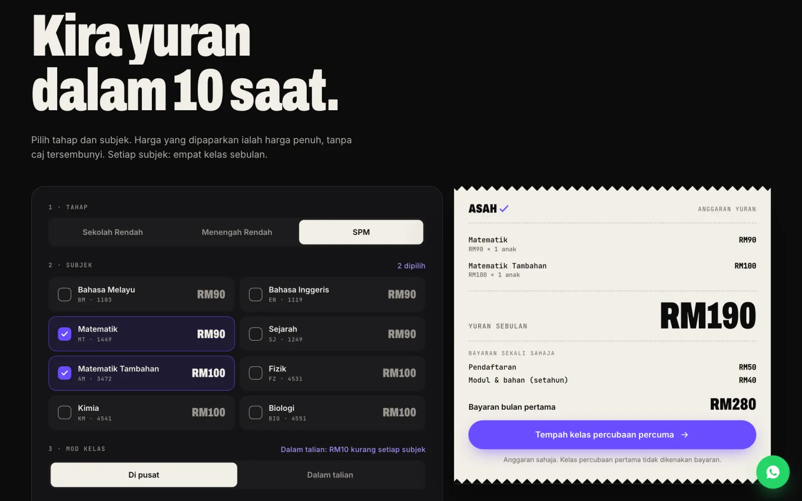 Asah: Kalkulator yuran