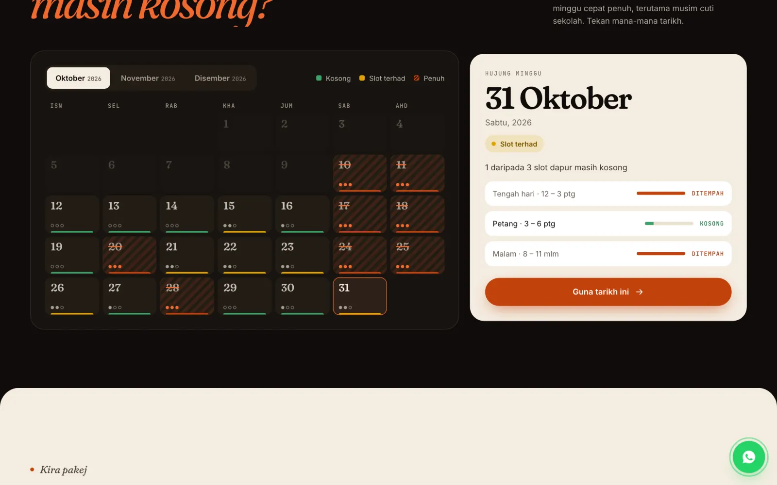 Rewang: Kalendar slot dapur