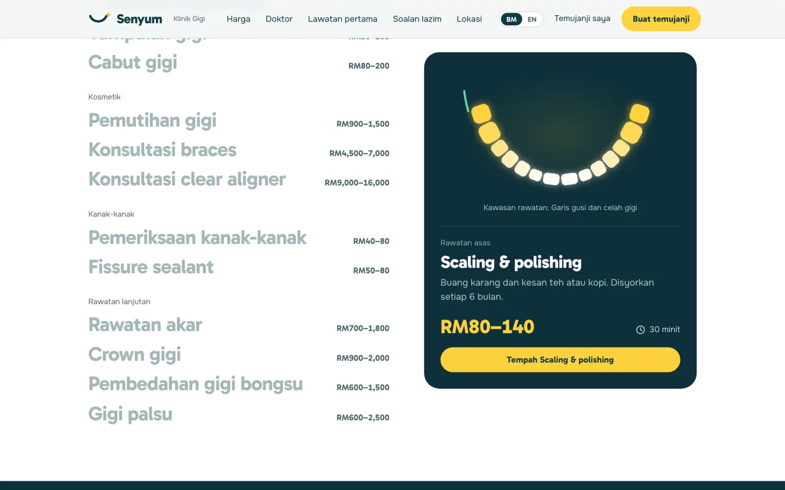 Klinik Gigi Senyum: Senarai harga + carta gigi